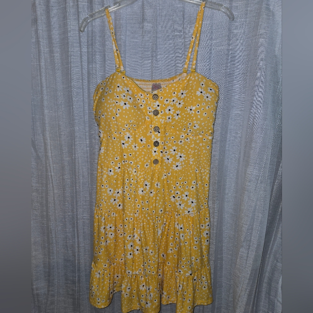 Yellow Floral Tank Top Sundress Scrunched With Button Front Size XXL